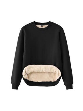 Sherpa Lined Crewneck Sweatshirt Warm Fleece Pullover Long Sleeve Thermal
